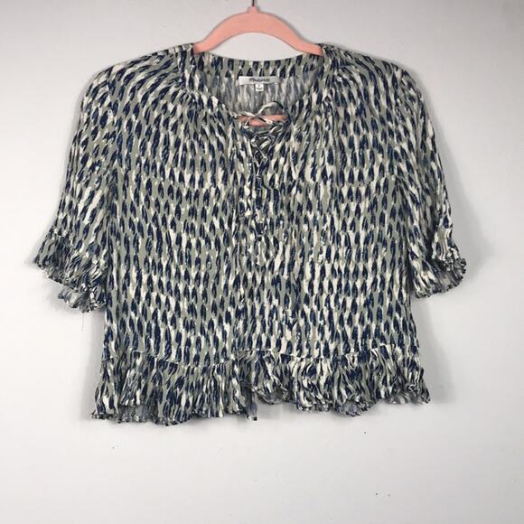 Madewell Sunpleat Lace-Up Top in Painted Feathers size S - Picture 4 of 11